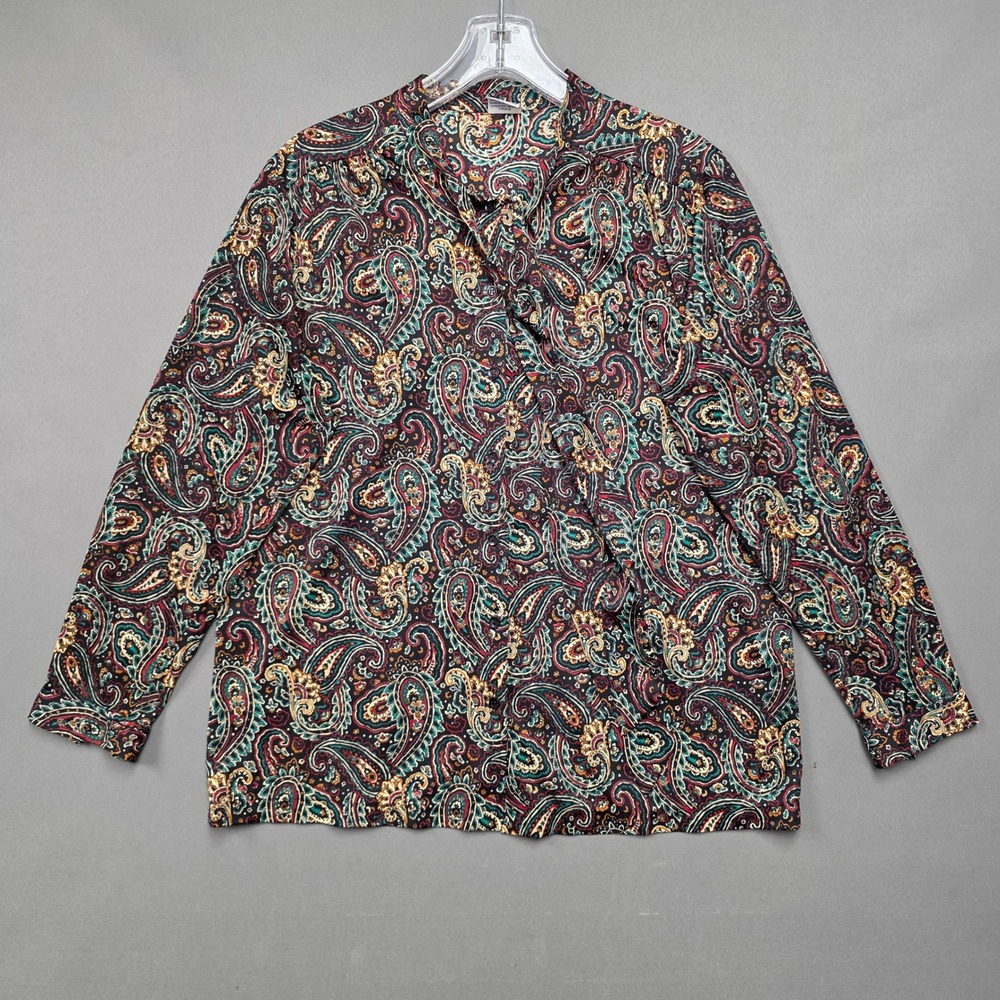 Unbranded Blouse Women's Vintage Paisley Long Sleeve Button Up Multicolor Sz 40
